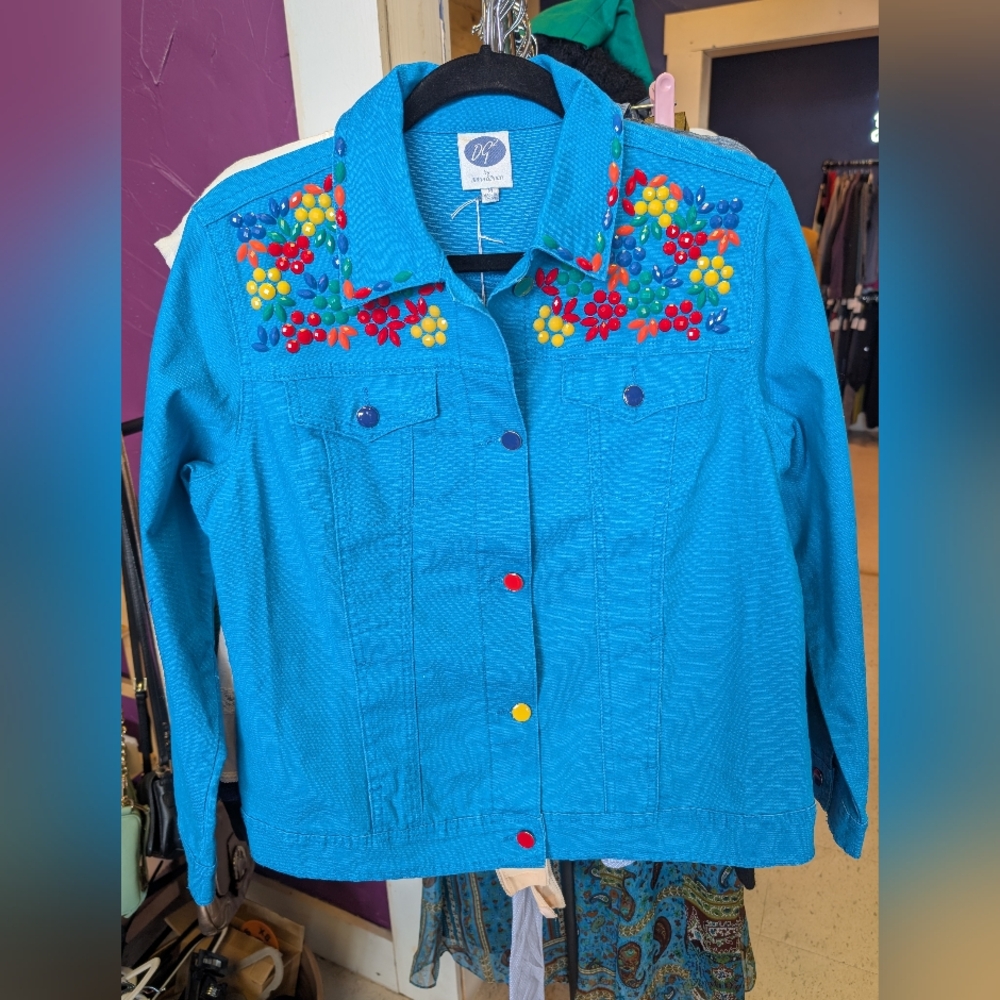 Diane Gilman Fiesta Style Denim Jacket NWT - Picture 1 of 4